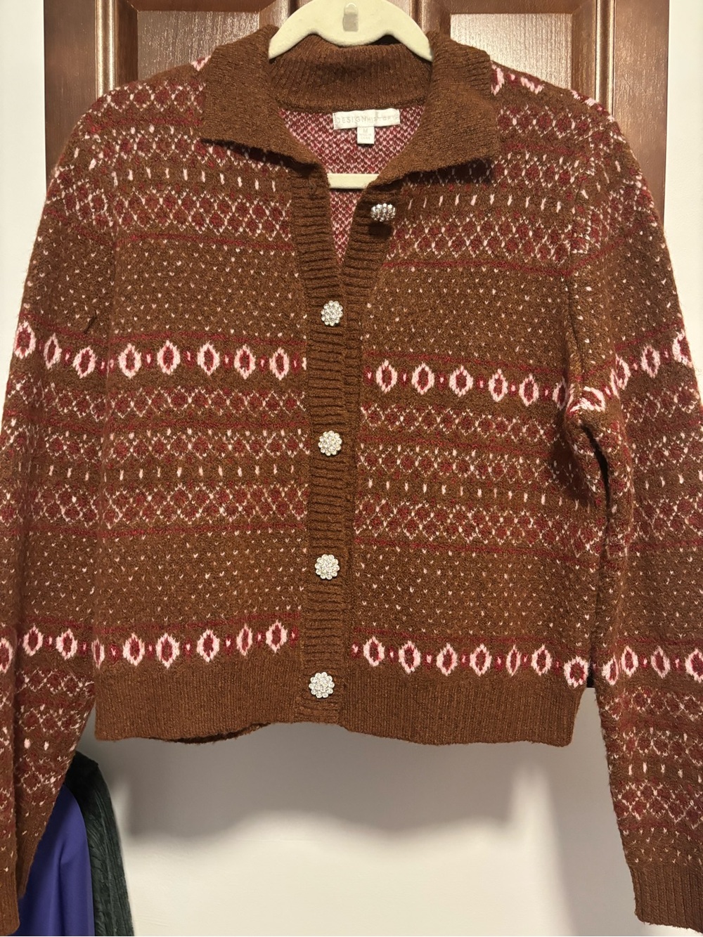 Anthropology Design History Brown Knit Cardigan with Cream Pattern - Picture 10 of 10